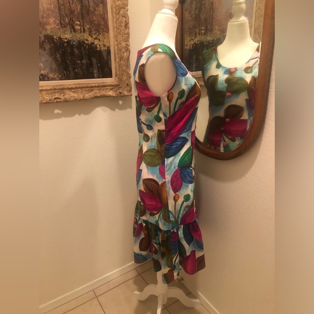 VINTAGE 70s Hawaiian Floral Tropical Ruffle Dress - Picture 2 of 8